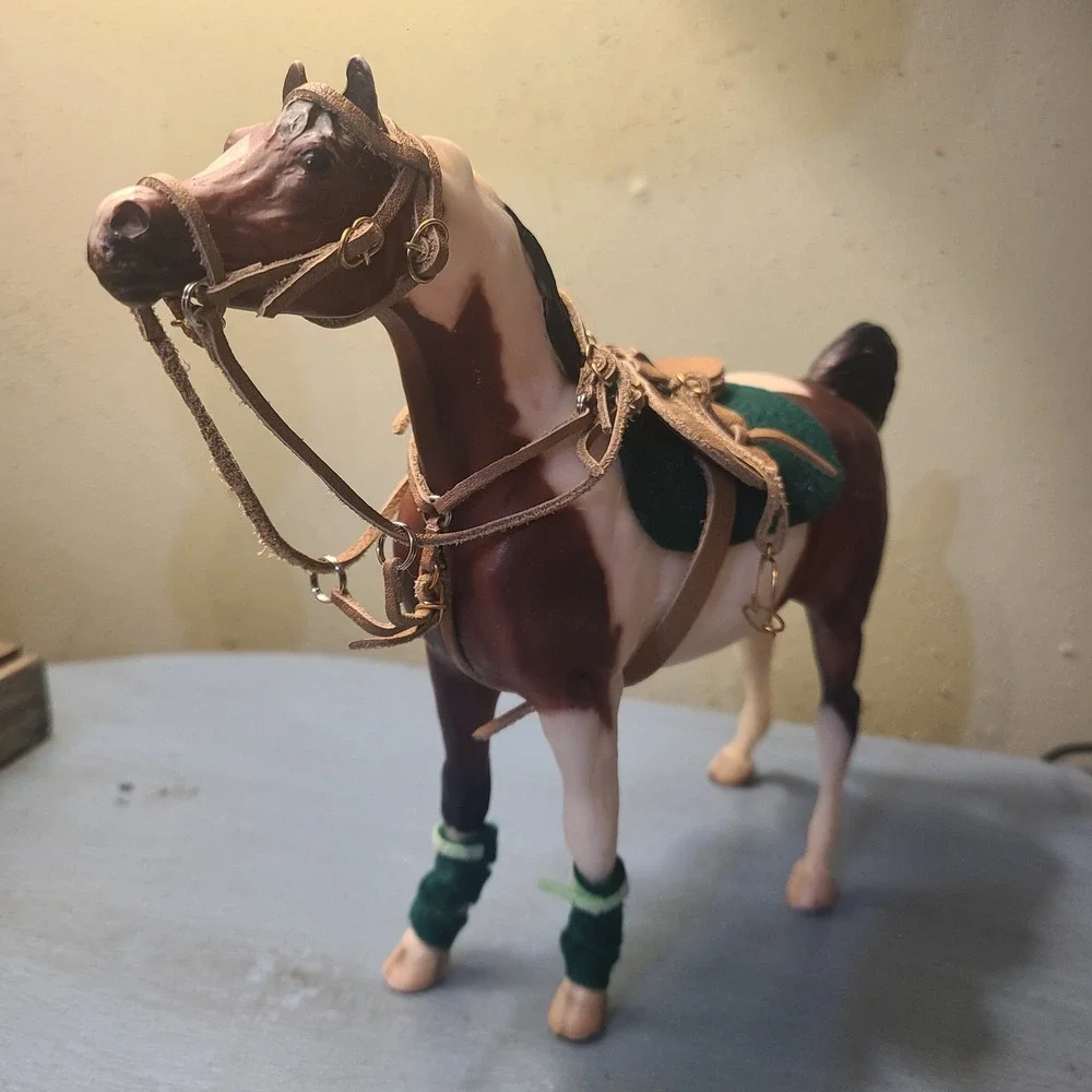 Handmade English Tack Set Breyer Classic Size Tan Green Leather Felt Accessories